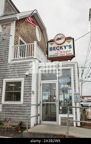 Portland, Maine - 26. September 2019: Waterfront Restaurant Becky's Diner im alten Hafengebiet von Portland, Maine. Stockfoto