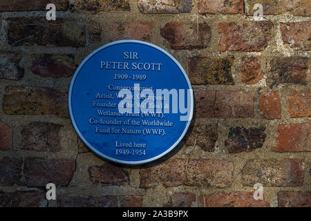 Sir Peter Scott Plakette in Slimbridge Stockfoto