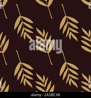 Die nahtlose Vektor Muster mit farnblätter gold braun auf schwarzem Hintergrund. Gelber Senf gefiederten Blatt Silhouetten Hintergrund. Elegante Retro Design für Stock Vektor