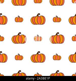 Hand gezeichnet Kürbis cartoon nahtlose Muster für Cover Design, Stoff Textur, Geschenkpapier. Gemüsegarten essen. Farbenfrohe Natur vector Hintergrund. Stock Vektor
