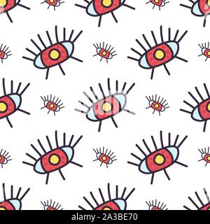 Doodle Auge abstrakte creepy nahtlose Muster für Dekoration Design, Stoffe, Tapeten, Geschenkpapier. Vektor halloween Abbildung. Stock Vektor