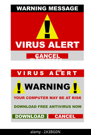 Zwei unterschiedliche Abbildung: Virus Alarm signal auf dem Computer Stockfoto