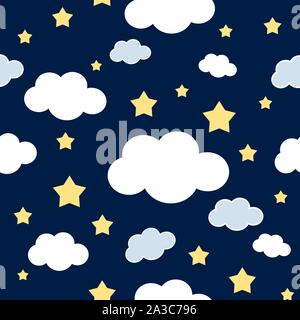 Wolken und Sterne im Himmel nahtlose Vektor Muster Stock Vektor