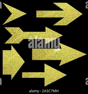 Satz von verschiedenen gold Pfeil symbol. . Vektor isoliert auf schwarzen Hintergrund. Gerichtete Zeiger oder Symbol für Wachstum. Pfeil für Logos, Symbole für Ihr Design Stock Vektor