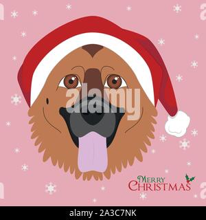 Weihnachten Grußkarte. Deutscher Schäferhund mit der rote Weihnachtsmütze Stock Vektor