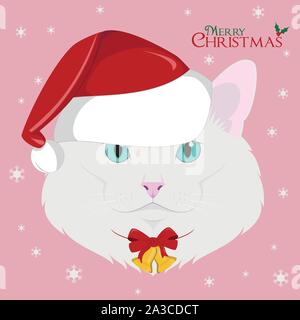 Weihnachten Grußkarte. Türkisch Angora Katze mit der rote Weihnachtsmütze und eine Weihnachtsverzierung Stock Vektor