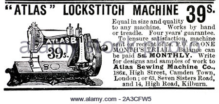 Der viktorianischen Ära, Atlas Steppstich Nähmaschine, Vintage Werbung von 1899 Stockfoto