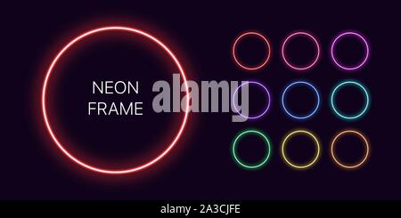 Neon monochrome Kreis Grenze zu kopieren. Vorlagen von Neon gradient runden Rahmen. Ausdrucksstark und futuristische grafisches Element, geometrische Form Stock Vektor