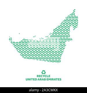 Vereinigte Arabische Emirate Karte vom Recycling Symbol. Umweltkonzept Stock Vektor