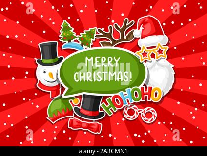 Weihnachtskarte mit Photo Booth Aufkleber. Stock Vektor