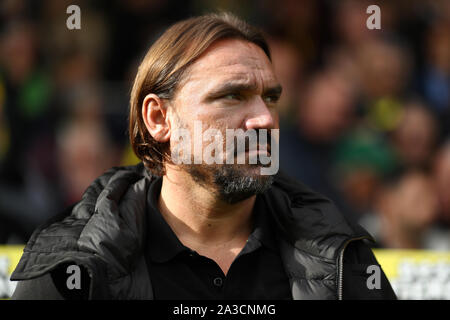 Manager von Norwich City, Daniel Farke verantwortlich für seine 100 Norwich City Liga Match-Norwich City gegen Aston Villa, Premier League, Carrow Road, Norwich, Großbritannien - 5. Oktober 2019 Editorial nur verwenden - DataCo Einschränkungen Stockfoto