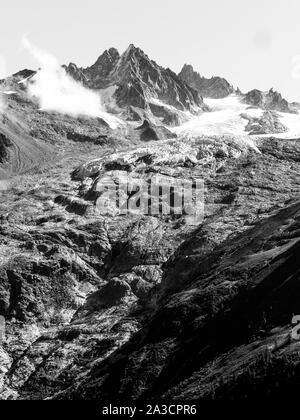 Argentieres Gletscher von den Aiguilles Rouges Balkon gesehen (Balcon Des Aiguilles Rouges), Chamonix-Mont-Blanc Valley, Haute-Savoie, Frankreich Stockfoto