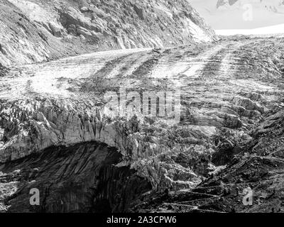 Argentieres Gletscher von den Aiguilles Rouges Balkon gesehen (Balcon Des Aiguilles Rouges), Chamonix-Mont-Blanc Valley, Haute-Savoie, Frankreich Stockfoto