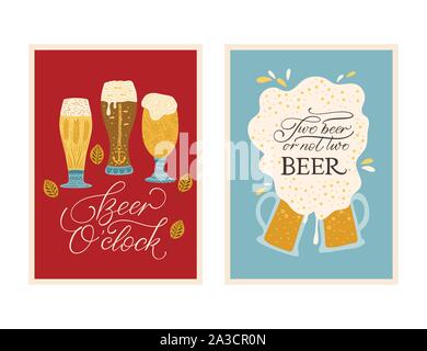 Beer Festival Vektor verzierten Abbildung. Oktoberfest detaillierte Karte mit Schriftzug Zitate im skandinavischen Stil eingerichtet. Bier o'clock. Zwei Bier oder nicht zwei Bier. Stock Vektor