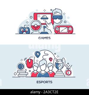 Esports und Spiele lineare banner Vorlagen Stock Vektor