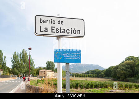 Barrio de La Estacion signj - Haro's Station kreisfreie Stadt Haro, La Rioja, nördlichen Spanien Stockfoto