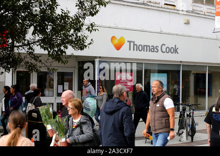 Allgemeine Ansicht von Thomas Cook, jetzt geschlossen, auf Bognor Regis High Street, West Sussex, UK. Stockfoto