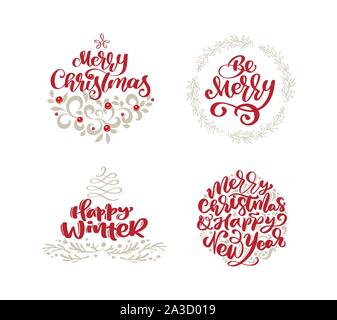 Frohe Weihnachten Vektor skandinavischen mit Vintage Style Elemente und trendy Urlaub text Anführungszeichen gesetzt. Bundle Doodle Abbildung in rot Pastell Stock Vektor