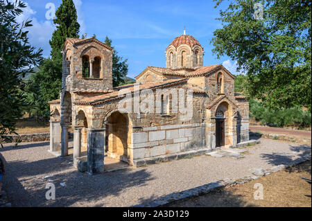 Im 12. Jahrhundert die byzantinische Kirche der Jungfrau Zoodochos Pege - dekelia, zwischen den Dörfern von Chania und Androusa in Messenien, Peloponnes, Music Stockfoto