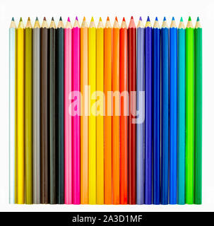 Sammlung von crayon de Couleur für Zeichnung auf weißem Hintergrund, Multi Color pencil Stockfoto