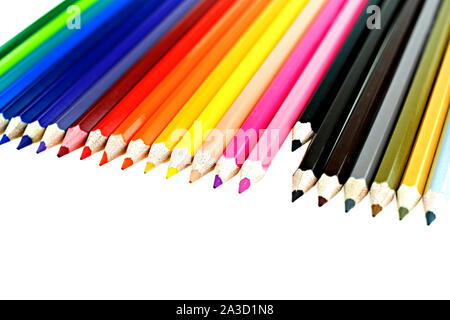 Sammlung von crayon de Couleur für Zeichnung auf weißem Hintergrund, Multi Color pencil Stockfoto