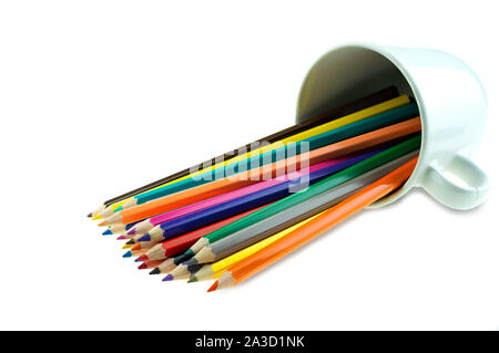 Sammlung von crayon de Couleur für Zeichnung auf weißem Hintergrund, Multi Color pencil Stockfoto