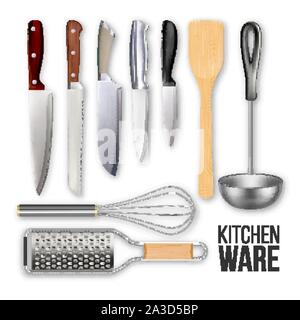 Verschiedene Messer und Kochen Küche Geschirr Set Vektor Stock Vektor
