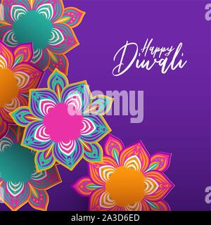Happy Diwali Festival Grußkarte Abbildung: traditionelle hinduistische Feier Blumen in 3d papercut Stil für indische Holiday event. Stock Vektor