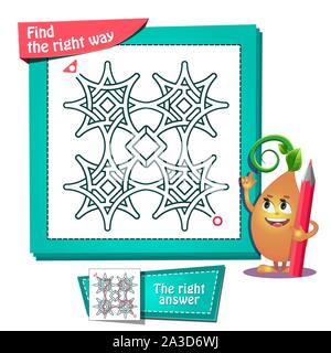 Lernspiel für Kinder und Erwachsene Entwicklung von Logik, iq. Aufgabe Spiel für Kinder finden Sie den richtigen Weg Stock Vektor