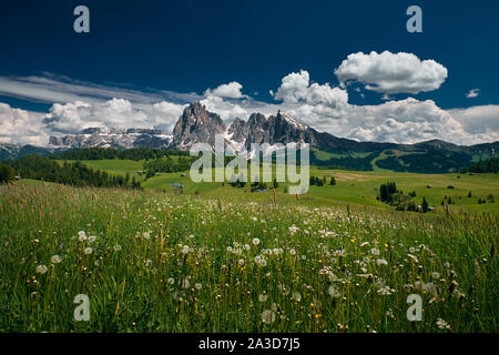 Die Landschaft rund um Seiser Alm, die größte in Europa. In den Dolomiten, Südtirol Stockfoto