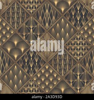 Art déco-Muster. Nahtlose Schwarz und Gold Hintergrund Stock Vektor