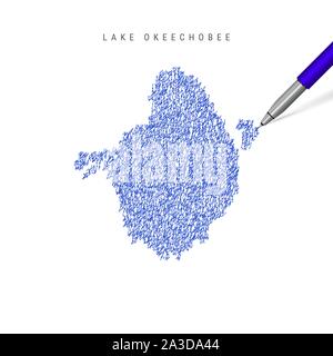 See Okeechobee Skizze scribble Karte auf weißem Hintergrund. Hand Vektor Karte von Lake Okeechobee gezeichnet. Realistische 3D-Kugelschreiber oder Rollerball i Stock Vektor