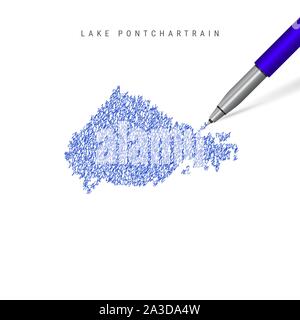 See Pontchartrain Skizze scribble Karte auf weißem Hintergrund. Hand Vektor Karte von Lake Pontchartrain gezeichnet. Realistische 3D-Kugelschreiber oder Walze Stock Vektor