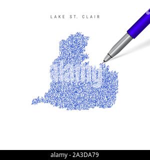 Lake St. Clair Skizze scribble Karte auf weißem Hintergrund. Hand Vektor Karte von Lake St. Clair gezeichnet. Realistische 3D-Kugelschreiber oder Roller pen krank Stock Vektor