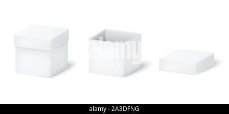 Box vector Template auf weißem Hintergrund. Geschlossene und offene Geschenkbox. 3D-Vektor Stock Vektor