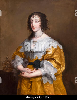 Henrietta Maria von Frankreich (Fr: Henriette Marie; 1609-1669), Queen Consort als Ehefrau von König Karl I. wurde sie Mutter von Karl II. und Jakob II. Portrait von Anthony Van Dyck, Öl auf Leinwand, 1636 Stockfoto