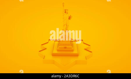 Freiheitsstatue isoliert auf gelben Hintergrund. 3D-Darstellung. Stockfoto