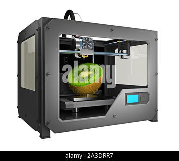 3d-Drucker druckt Kiwi. 3D-Rendering Stockfoto