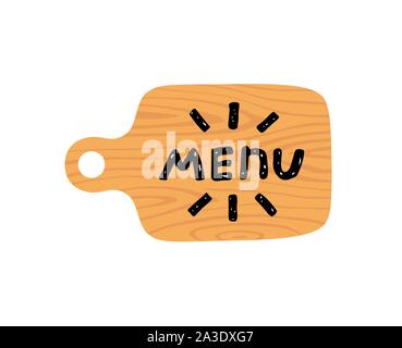 Holz Schneidebrett mit Schriftzug Menü Vector Illustration Stock Vektor
