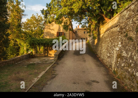 Stadtbild der mittelalterlichen befestigten Dorfes Volpaia, in der Gemeinde von Radda in Chianti, in der Provinz Siena in Italien. Stockfoto