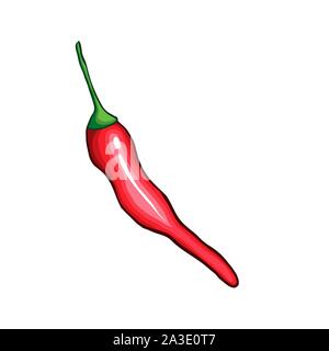 Chili Pfeffer mit Hand gezeichnet Vector Illustration. Traditionelle mexikanische Lebensmittelzutat cartoon Symbol. Natürliche würzigen Gemüse, leckere Bio Gewürze. Köstliche Cayenne, Red jalapeno Stock Vektor