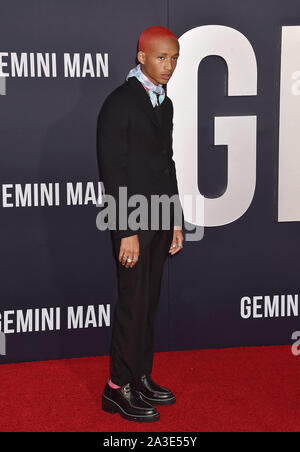 HOLLYWOOD, CA - Oktober 06: Jaden Smith sorgt sich Paramount Pictures" Premiere von "Gemini Man" an TCL Chinese Theatre am Oktober 06, 2019 in Hollywood, Kalifornien. Stockfoto