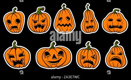 Satz von Halloween Kürbisse, lustige Gesichter. Herbstferien. Vector Illustration. Stock Vektor