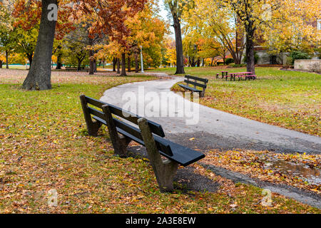 Wicklung Trail mit Bänken im Lincoln Park Chicago im Herbst Stockfoto