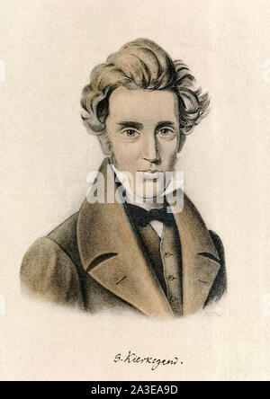 Søren Kierkegaard (1813-1855) einflussreiche dänische Philosoph und Theologe, Dichter, Sozialkritiker und religiösen Thema. Foto: Lithographie auf einer Skizze von Kierkegaards Cousin circa 1840. Stockfoto