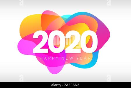 Frohes Neues Jahr 2020 das Banner. Kreative Karte mit bunten Formen auf weißem Hintergrund. Frohe Weihnachten Farbe Design mit Farbverlauf Elemente. Urlaub poste Stock Vektor
