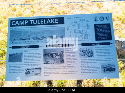 Kalifornien, Tule Lake National Monument, Camp Tulelake, interpretierende Zeichen Stockfoto