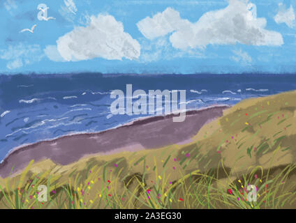 Landschaft. Hand gezeichnet digitale Illustration Stockfoto
