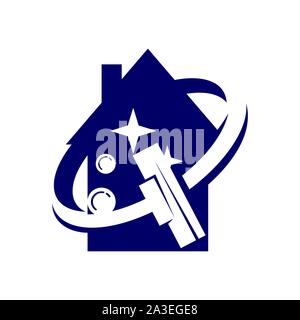 Reinigung Service Business Logo Design, umweltfreundliche Konzept für Innen, Haus und Gebäude Stock Vektor