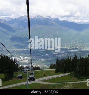 WHISTLER, Kanada - 25. AUGUST 2019: herrliche Aussicht von gondelbahn Sommer. Stockfoto